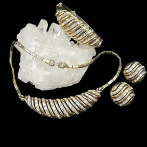 Vintage 1952 Coro Baguette Rhinestone Necklace Bracelet Earring Set